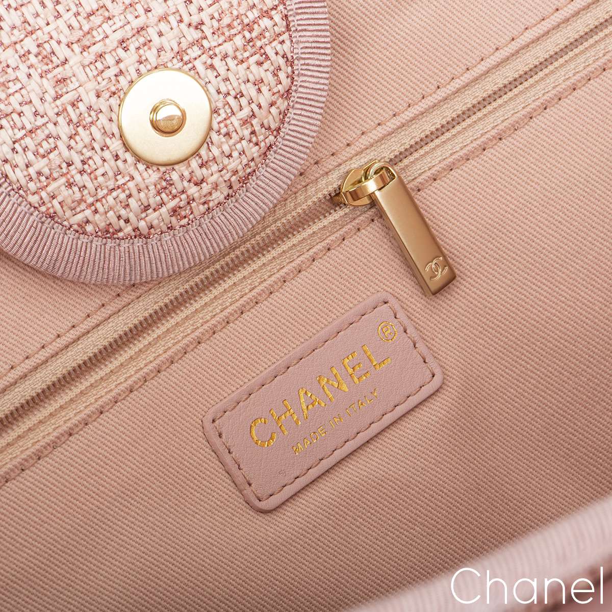 Chanel Large Deauville Tote Pink Tweed Gold Tone Hardware | Rich Diamonds